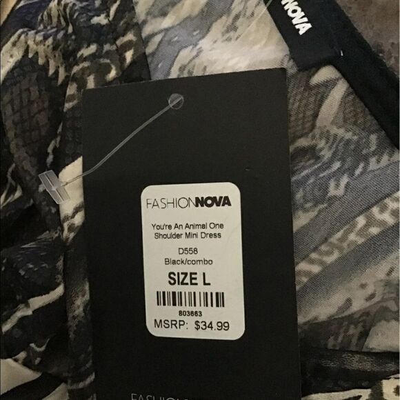 NWT~Fashion Nova One Shoulder Animal Print Mini Dress Sz Large - Picture 3 of 3